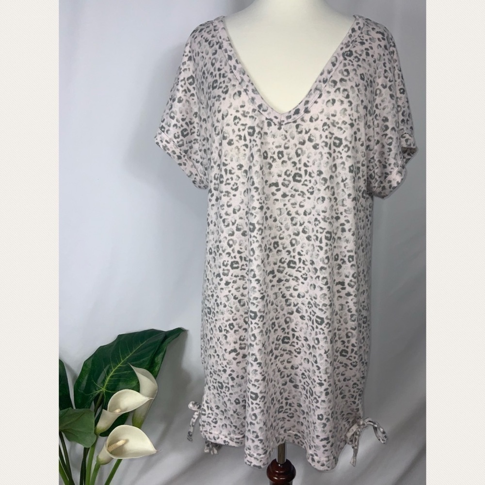 Tahari Dusty Rose Gray V Neck Short Sleeve Super Soft Sleep Shirt Night Gown XL
